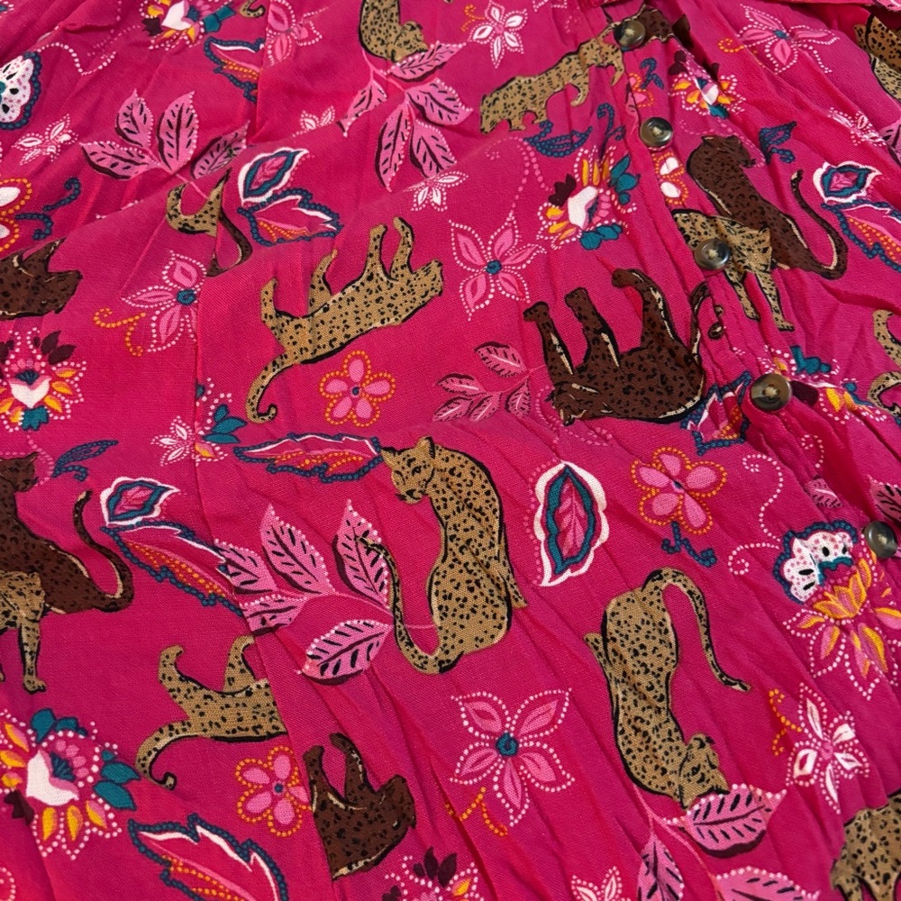 Torrid Pink Leopard Midi Rayon Slub Button Front Tie Dress Women’s Size 4X - Picture 8 of 10